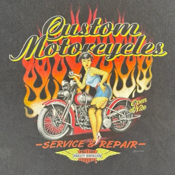 Harley Davidson Pin Up Girl Flame T Shirt Augusta GA XL 2011 - Picture 2 of 7